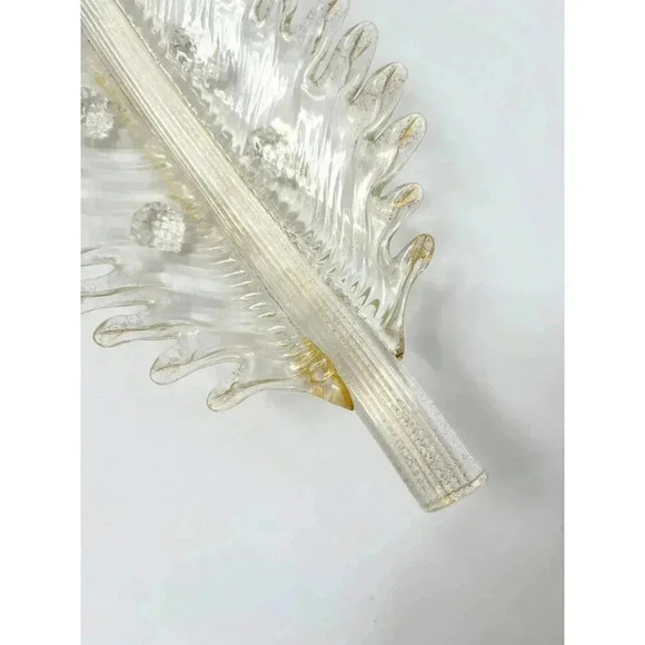 Vintage Glass Leaf Shaped Murano Barovier Toso Gold Fleck Catchall Bowl / Dish - Picture 5 of 8